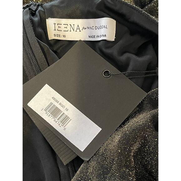 Mac Duggal Size 16 NEW Black Gold Long Sleeve Faux Wrap A Line Gown 49088 NWT - Picture 9 of 11